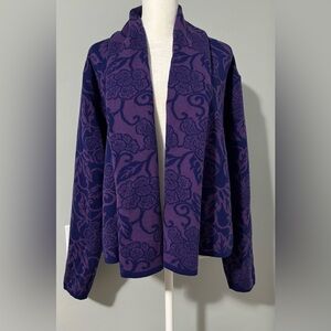 TINDE Women's 100% Merino Wool Purple Floral cardigan size M